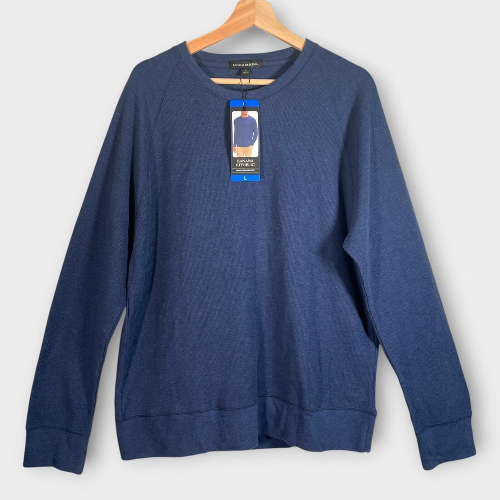 Banana Republic Men's Textured Double Knit Crew Pullover LARGE Blue Casual NEW
